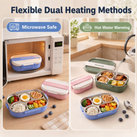 Boîte à lunch bento en acier inoxydable 304, étanche, micro-ondable, 1500 ml, multi-compartiments, avec couverts, portable, pour l'école