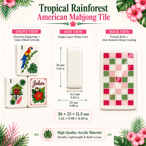 Jeu de Mahjong américain tropical avec sac de rangement et carte de règles, motif perroquet, éléphant, <span class=keywords><strong>cabane</strong></span> Tiki, kit Mahjong jungle - Product Image 6