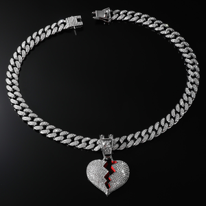 Collana a catena cubana da uomo con ciondolo con cuore spezzato con strass di diamanti Hip Hop - Product Image 6