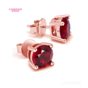 Cadermay Ruby <b>Stud</b> Earrings 5mm 8mm Round Claw Setting S925 <b>Silver</b> Everyday Wear Jewelry - Product Image 4