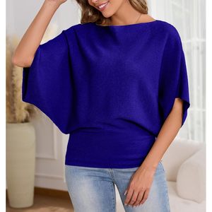Womens Batwing Sleeve Knitted Dolman Pullover O Neck Sweater Autumn Casual Top Half Sleeve Anti Pilling - Product Image 5