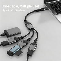 Hub USB-C 3 ports, adaptateur USB-C vers USB 3.0, câble tressé d'extension pour ordinateur portable, souris, clavier, clé USB