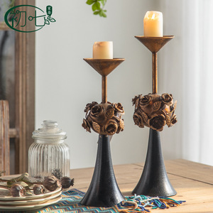 European Retro Wrought Iron <b>Candlestick</b> Holder With Rose Design For Home Wedding Decoration 2055 <b>Large</b> 2056 Small - Product Image 3