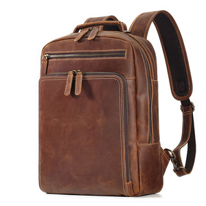 Premium Genuine <b>Leather</b> <b>Backpack</b> 15.6 Inch Laptop Compartment Unisex Business Travel <b>Large</b> Capacity Solid Color Dark Brown - Product Image 3