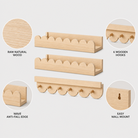 Étagère Murale Multifonctionnelle en Bois Naturel Brut à Trois Niveaux pour Chambre d'Enfant et Salon, Crochets Arrondis Anti-Chute, Flottante et Gain de Place