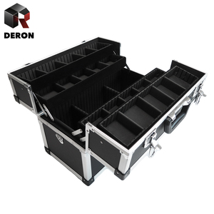 Grande capacité en aluminium noir Nail Art organisateur mode étui à cosmétiques fermeture ouverte Logo pour barbier stockage main <span class=keywords><strong>valise</strong></span> - Product Image 5
