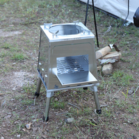 Réchaud à bois portable en acier inoxydable, réchaud de camping, cuisinière d'extérieur avec supports pour casseroles pour faire bouillir de l'eau