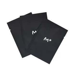 Sachet plat en papier d'aluminium scellé sur trois côtés imprimé sur mesure graines thé petit échantillon sacs d'emballage sacs en plastique mylar noir