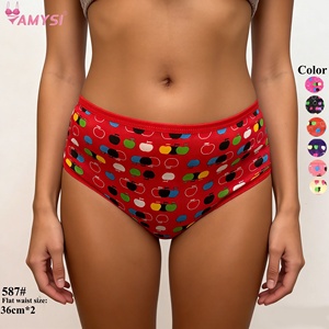 Amysi 587 #   Ventes en gros de culottes pour femmes, sexy, douces, à coupe haute, fines, à motif de petites pommes, imprimées de fleurs - Product Image 1