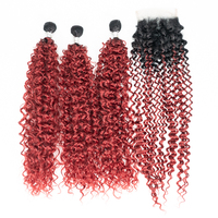 Tissage en lot malaisien Remy bouclé ombré — queen beauty, cheveux naturels, avec Closure 1B 27, lot de 3