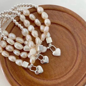 สร้อยข้อมือเงินแท้ S925 ประดับมุกบาโรกทรงหัวใจ สำหรับผู้หญิง ของขวัญ เครื่องประดับ - Product Image 1