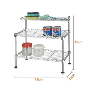 Étagères empilables de cuisine, étagère en acier avec roues, 3 étagères, supports et supports de rangement en treillis métallique chromé pour la maison