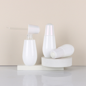 White Bulb Glass Bottle Cosmetics Kit Bottle Customized Cosmetics <b>Container</b> Empty with Pressing Pump Head Different Caps - Product Image 6