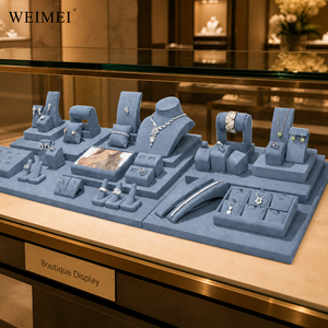 ชุดจัดแสดงเครื่องประดับ WEIMEI  ถาดกำมะหยี่สีน้ำเงินสำหรับวางสร้อยคอ กำไล ต่างหู แหวน จี้  สำหรับร้านขายเครื่องประดับบูติก - Product Image 1