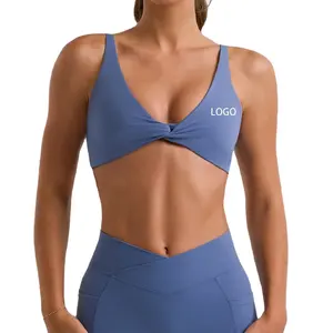 OEM Custom Manufacturers Gym Athletic Yoga Wear Tops Solid Adjustable Straps Twist Sports Bra For Women