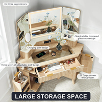 JIAMEIJIA Coiffeuse en bois de style européen moderne pour chambre de villa, avec miroir éclairé beige de luxe