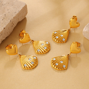 Luxury 14k 18k Gold Plated 316L Stainless Steel <b>Titanium</b> Fashion Jewelry Shell Earrings for Women - Product Image 1