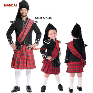 Scozzese tradizionale scozzese Cosplay scozzese abito in Kilt scozzese rosso scozzese Costume britannico di Halloween costumi per uomini adulti bambini - Product Image 1