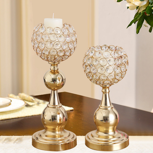 LK20190906-48 <strong>Brass</strong> Color Lotus Design Crystal Candle Holder <strong>Candlestick</strong> for Wedding Decoration - Product Image 3