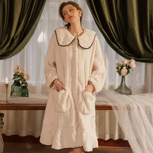 Домашняя одежда двухсторонняя одежда для сна белая Длинная женская пижама Коралловая флисовая зимняя ночная рубашка