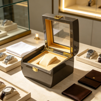 Boîte à montres en bois peint à la main, courbée, avec doublure en velours, fenêtre transparente et boucle métallique pour collection de montres et emballage cadeau de luxe
