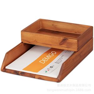 Caja organizadora de archivos de oficina de madera apilable para almacenamiento de documentos, caja de almacenamiento de escritorio de color sólido - Product Image 4