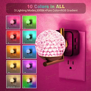 Lampes de <span class=keywords><strong>nuit</strong></span> à changement de couleur LOHAS RGB à brancher sur le mur, boule de cristal 180 °   Lampes de <span class=keywords><strong>nuit</strong></span> rotatives à brancher pour couloir et salle de bain - Product Image 2