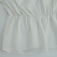Blus Wanita Kerah Mandarin 100% KATUN Pinggang Elastis Lengan Mengembang Kancing Setengah Baju Putih Kasual Atasan Kantor