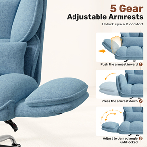 Chaise de bureau pivotante rembourrée moderne, accoudoirs réglables multi-angles, coussin épais, chaise de bureau confortable, chaise d'ordinateur rembourrée - Product Image 5