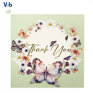 Carte de remerciement personnalisée avec papillons en feuille d'or, faite à la main, écologique, par des designers professionnels, en carton couché - Product Image 1