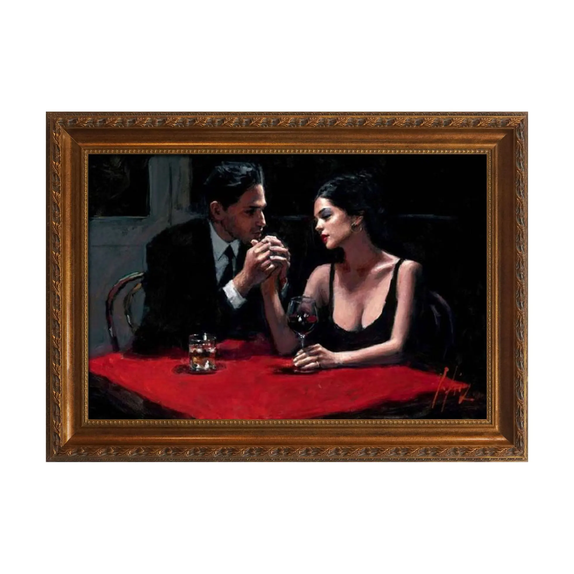 ファビアンペレスがレストランで恋する男性と女性の油絵を再現