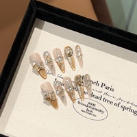 Faux ongles à presser faits main, style gothique, crâne rouge, croix 3D de luxe, réutilisables, longs, forme stiletto, à coller