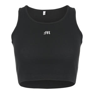 2023 OEM Custom Summer Slim Fit Short Shirt Sexy Women senza maniche U Croptops canotte Solid Blue Black Pink Crop top Vest - Product Image 2