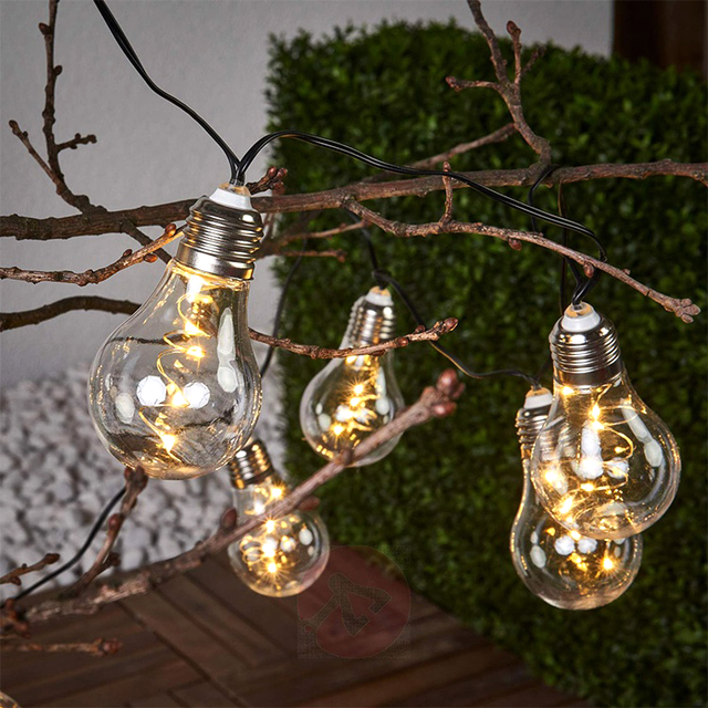 Newish Solar Panel Powered LED Fairy String Light Christmas Edison Bulbs with Copper Wire Garden Decor Stainless Steel Lamp Body
