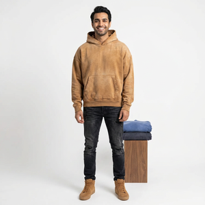 Ropa de invierno 420gsm tela de lana pesada lavado ácido Vintage Sun faded parche desgastado sudaderas con capucha - Product Image 1