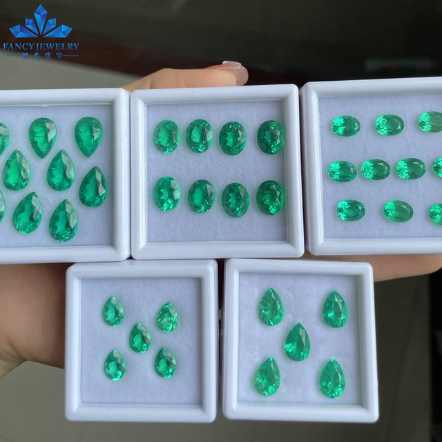 Wholesale Price Oval and Pear Shape Green Emerald Stone Loose Lab Grown Hydrothermal Gemstones 1-5CT Columbia Emerald Stone