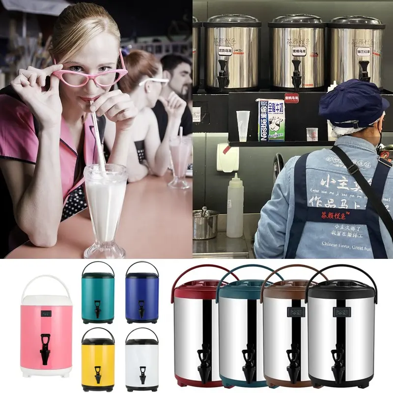 Hotel Metal Stainless Steel Double Wall Milk Tea Bucket Barrel Insulated Drink Dispensers For Sale