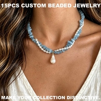 Collier ras du cou fait main avec 15 pendentifs en pierres naturelles et perles baroques en forme de goutte, bijoux de mode printemps pastel pour femme