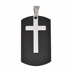 Pendentif croix militaire en acier 40x23mm noir avec motif croix argentée - Product Image 2
