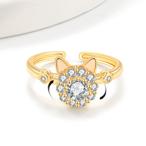 Cute <b>Cat</b> Finger <b>Ring</b> Adjustable Insert Zircon Copper Gold Plated Spin Anxiety Non Tarnish Stress Relief Jewelry For Girls - Product Image 1