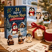 Calendrier de l'Avent de Noël 24 Jours, Ornements Suspendus Pingouin, Boîte Cadeau Surprise, Pendentif Arbre en Résine, Décoration de Fêtes