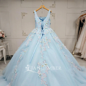 For Jancember ANY49 Sky Blue <b>Butterfly</b> Puffy Ball Gown <b>Beaded</b> Crystal-Decorated Evening Dresses for 16 Girls Natural for Parties - Product Image 6