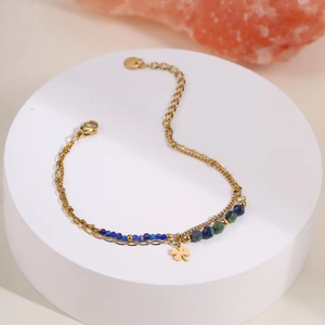 Trendy Multicolor <strong>Beaded</strong> Chain <strong>Bracelet</strong> Tarnish <strong>Free</strong> PVD 18K Gold Plated Stainless Steel Minimalist Accessory - Product Image 6
