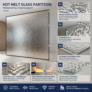 Cloison <span class=keywords><strong>en</strong></span> verre texturé soufflé à chaud, séparateurs modernes <span class=keywords><strong>en</strong></span> verre trempé, matériau de construction pour bureaux sécurisés et privés - Product Image 3