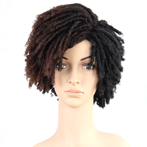 Perruque synthétique dreadlocks brunes — noble, perruque ombre africaine pour femmes noires, perruque raie latérale naturelle courte, boucles Faux Crochet, perruque dreadlocks - Product Image 1