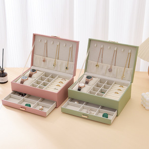 Tragbare Doppels chicht Schmuck Aufbewahrung sbox im europäischen Stil Neues Design Rechteckform Einfache Schmucke tui als Geschenk - Product Image 3