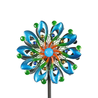 Moulin à vent cinétique solaire décoratif de jardin, double métal, étanche, résistant aux intempéries, 2 m de diamètre, avec piquet