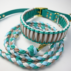 <strong>Tactical</strong> Hund Quick Release <strong>Dog</strong> <strong>Collar</strong> Leash Set Solid PVC Vegan Leather Wide Paracord Coated Webbing Hands-Free for Pets - Product Image 1