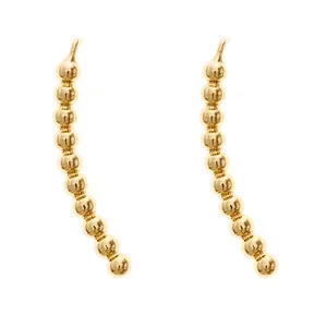 Fashion Jewelry 14K 18K 24K Copper Real Gold Plated Solid Beads Cuff Water Drop Bezel Cuff Long Earrings for women