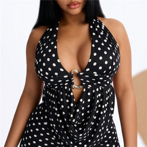 Set <span class=keywords><strong>Sexy</strong></span> alla Moda in Due Pezzi per <span class=keywords><strong>Donna</strong></span>, Top con Stampa a Pois e Colletto Halter Metallico, Pantaloni Aderenti, Completo da Strada per Ragazze Trendy - Product Image 2